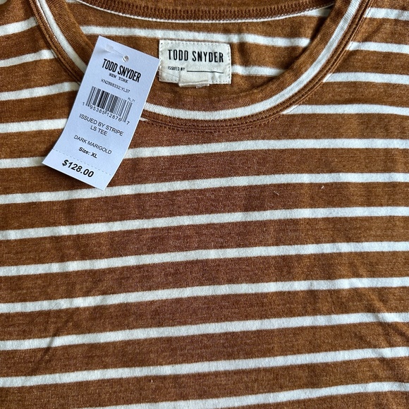 Todd Snyder Nautical Stripe L/S Shirt Dark Marigold NWT - Picture 2 of 3